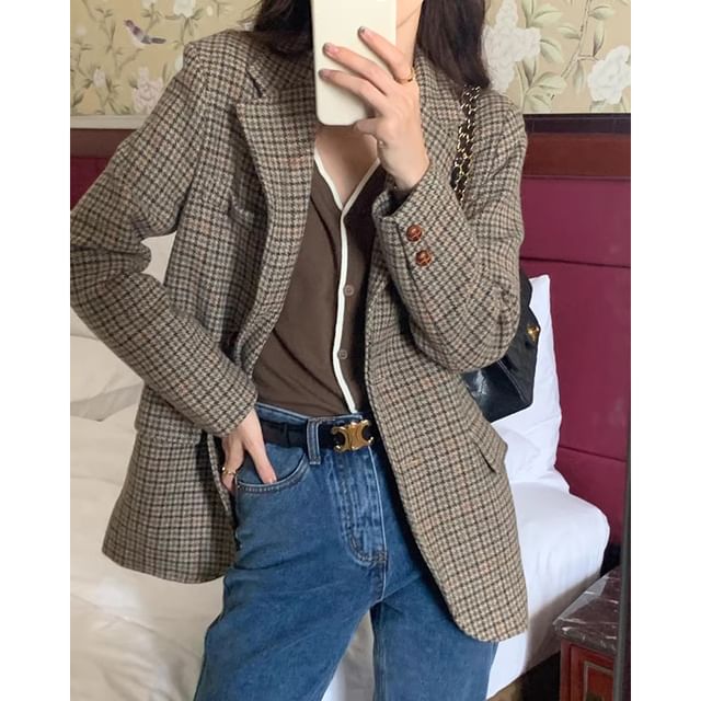 Notch Lapel Plaid Single-Breasted Blazer SpreePicky