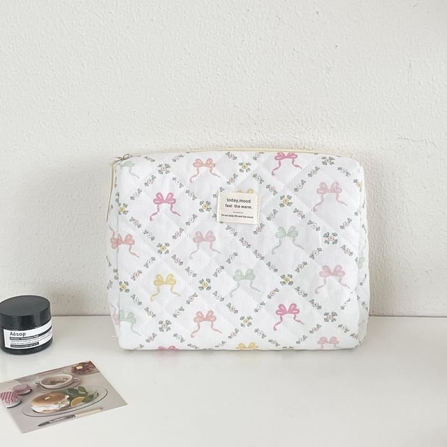 Lettering Applique Bow Fabric Makeup Bag / Clutch (Various Designs) SpreePicky