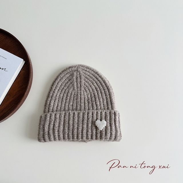 Heart Faux Pearl Knit Beanie SpreePicky