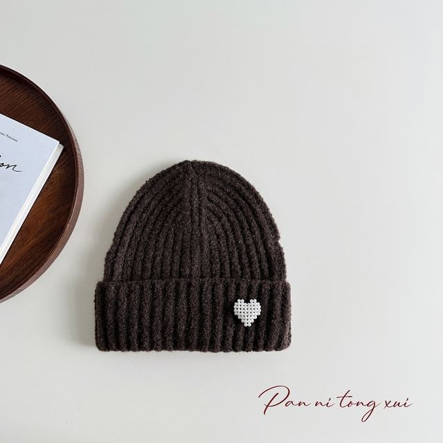 Heart Faux Pearl Knit Beanie SpreePicky