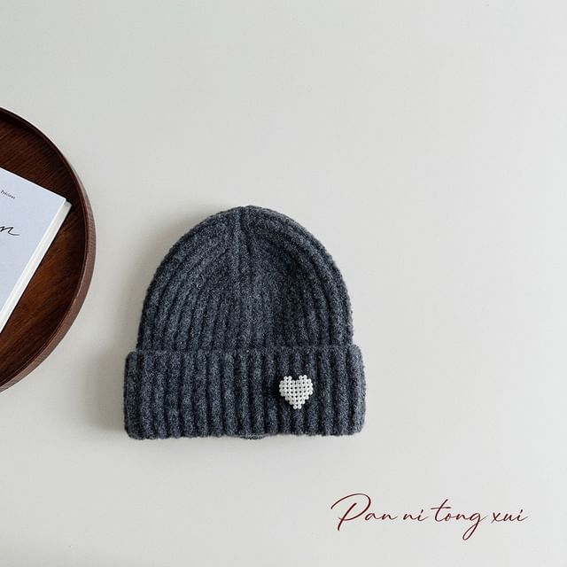 Heart Faux Pearl Knit Beanie SpreePicky