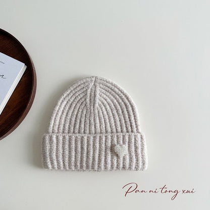 Heart Faux Pearl Knit Beanie SpreePicky