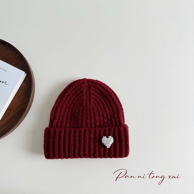 Heart Faux Pearl Knit Beanie SpreePicky