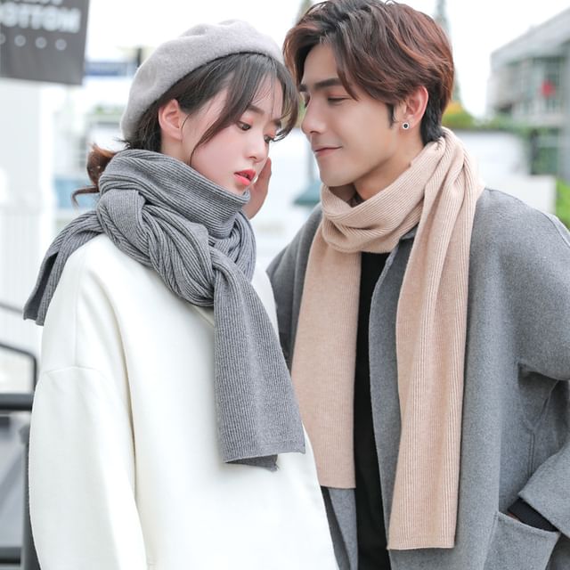 Couple Matching Plain Ribbed Scarf SpreePicky