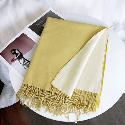 Two Tone Fringed Trim Scarf SpreePicky