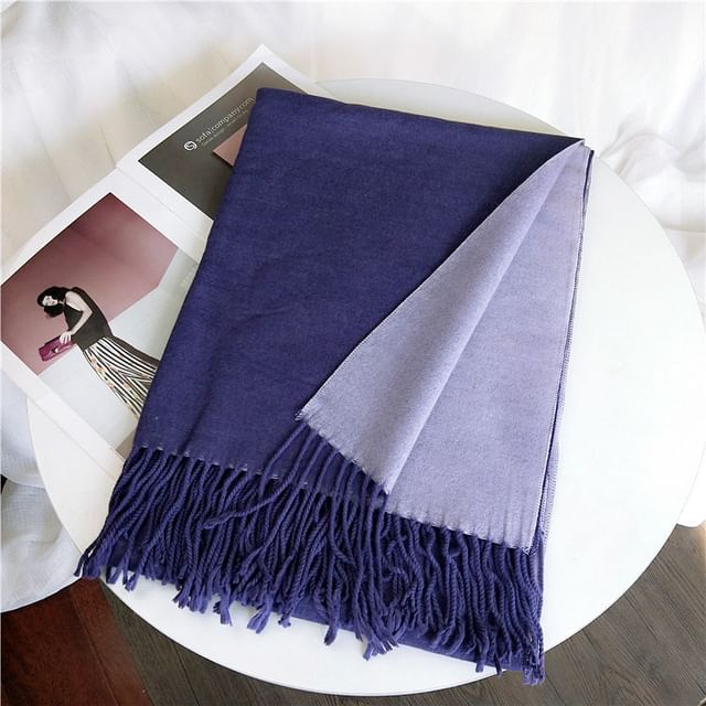 Two Tone Fringed Trim Scarf SpreePicky