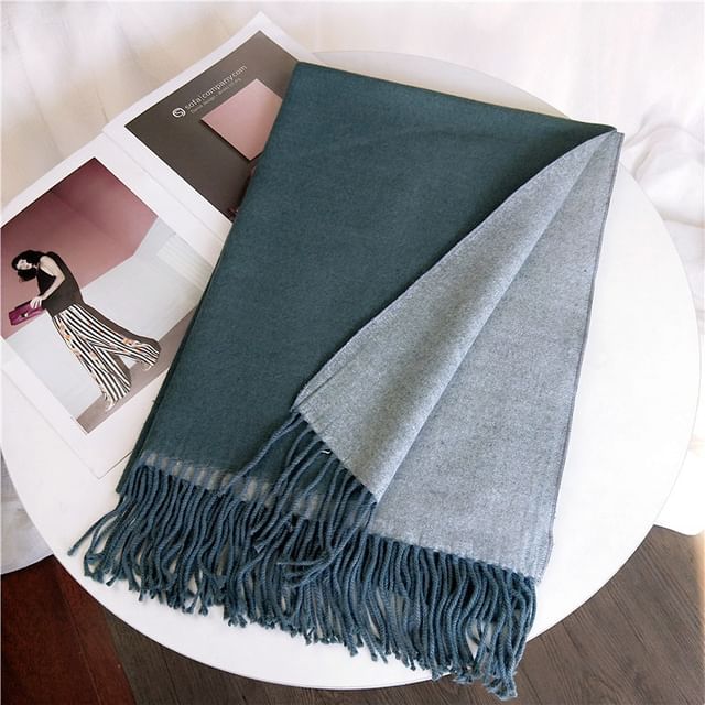 Two Tone Fringed Trim Scarf SpreePicky