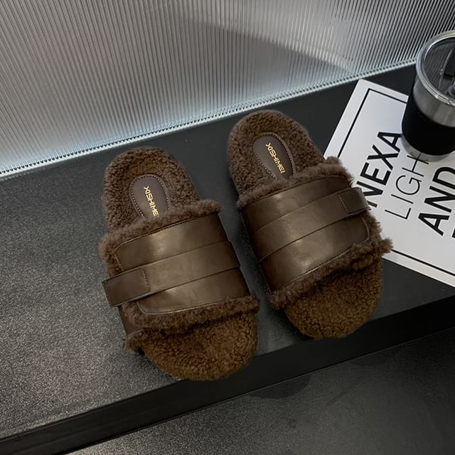 Buckled Fleece-Lined Slide Sandals SpreePicky