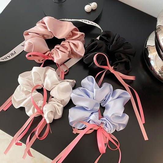 Ribbon Bow Accent Satin Scrunchie SpreePicky