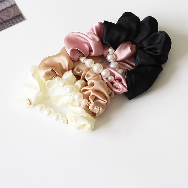 Faux Pearl Satin Hair Scrunchie SpreePicky