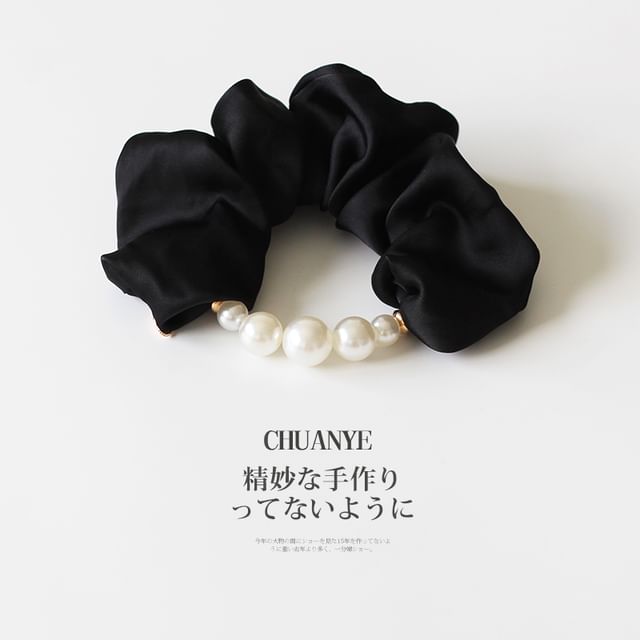 Faux Pearl Satin Hair Scrunchie SpreePicky