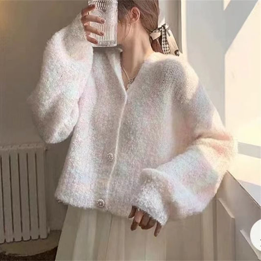 Oversized Fluffy V-Neck Hooded Cardigan SpreePicky