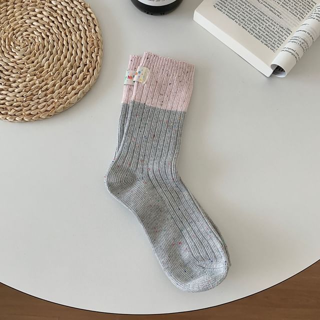 Two Tone Applique Ribbed Socks SpreePicky