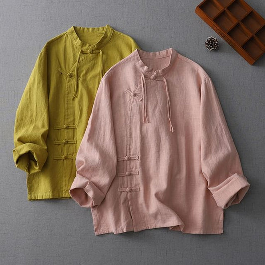 Long-Sleeve Plain Frog-Button Shirt SpreePicky