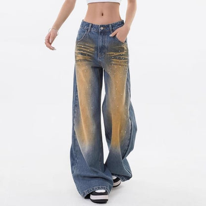 Low Rise Washed Loose-Fit Wide-Leg Jeans SpreePicky