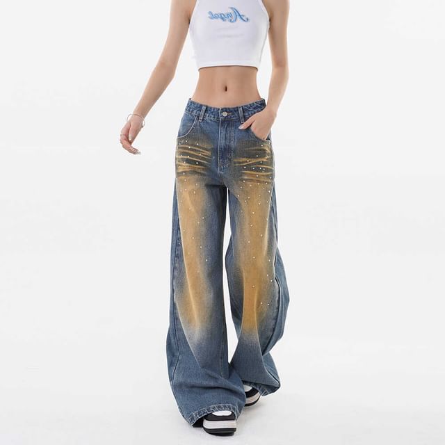 Low Rise Washed Loose-Fit Wide-Leg Jeans SpreePicky