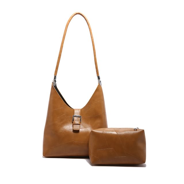 Set: Faux Leather Buckled Tote Bag + Pouch SpreePicky