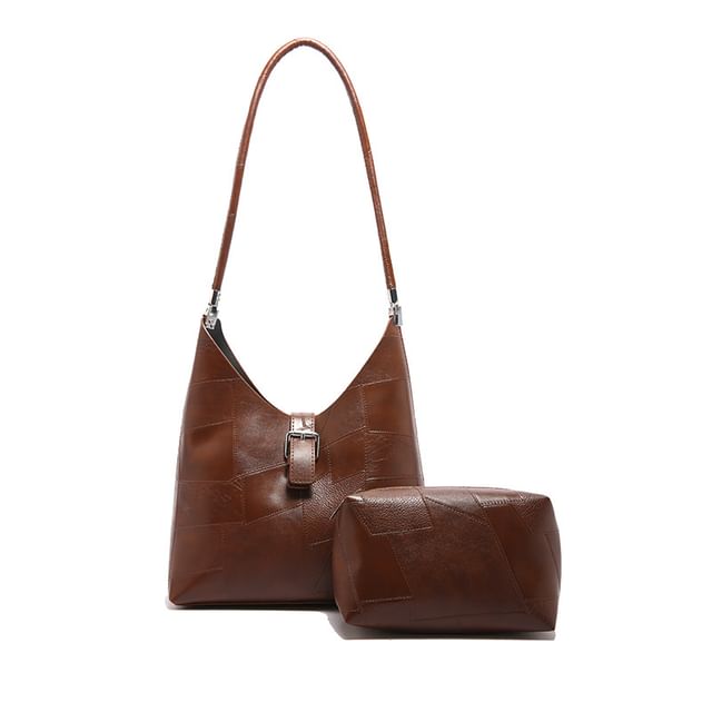 Set: Faux Leather Buckled Tote Bag + Pouch SpreePicky