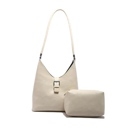 Set: Faux Leather Buckled Tote Bag + Pouch SpreePicky