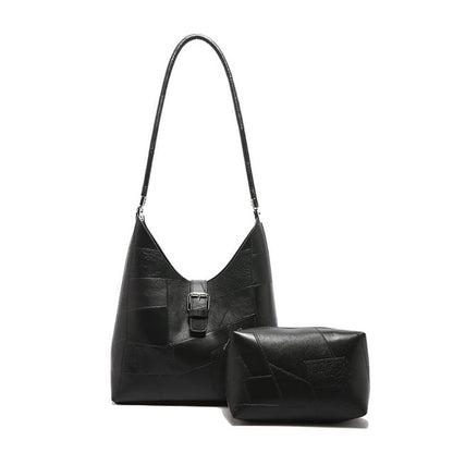 Set: Faux Leather Buckled Tote Bag + Pouch SpreePicky