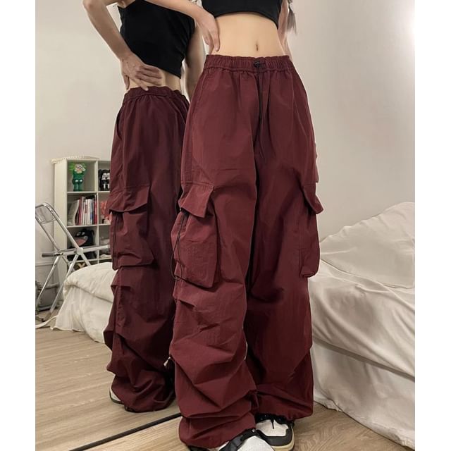 Low Waist Plain Wide Leg Cargo Pants SpreePicky