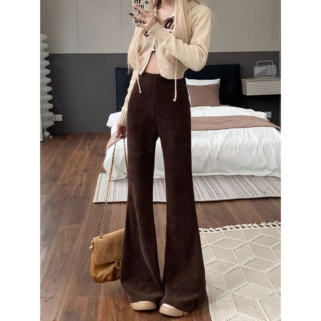 High Waist Corduroy Bootcut Pants SpreePicky