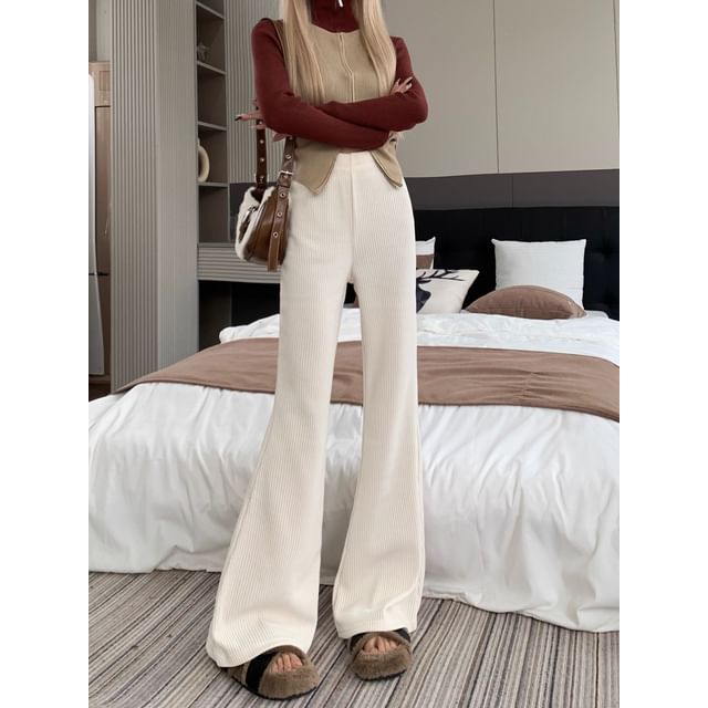 High Waist Corduroy Bootcut Pants SpreePicky