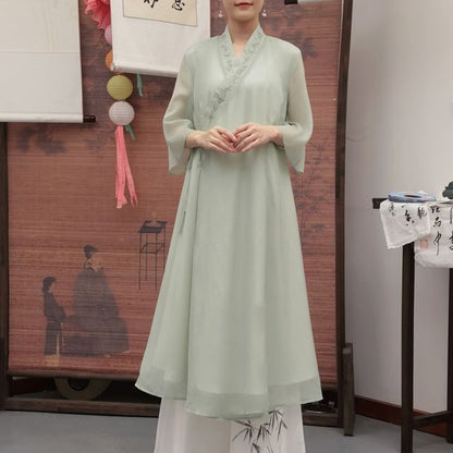 Traditional Chinese 3/4-Sleeve Midi A-Line Dress / Pants SpreePicky