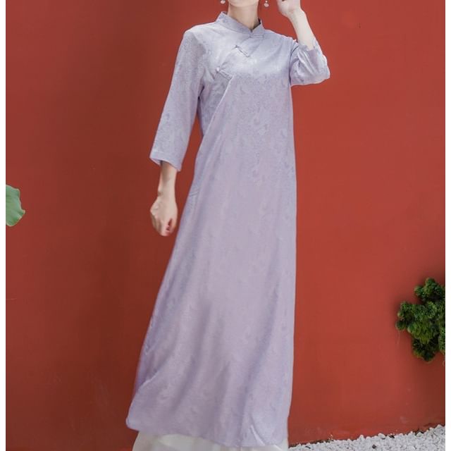 Traditional Chinese Long-Sleeve Print Maxi A-Line Dress / Wide Leg Pants SpreePicky