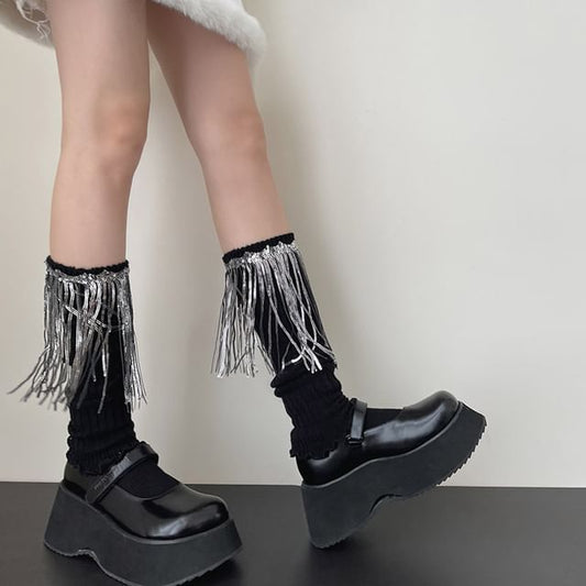 Sequin Fringed Knit Leg Warmers SpreePicky