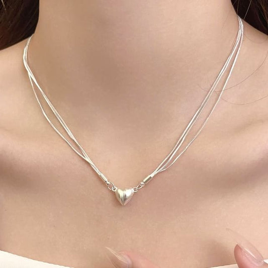 Magnetic Heart Alloy Layered Necklace SpreePicky