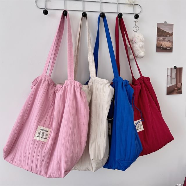 Plain Applique Drawstring Tote Bag SpreePicky