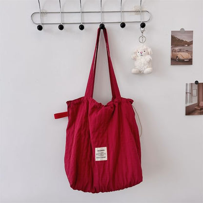 Plain Applique Drawstring Tote Bag SpreePicky