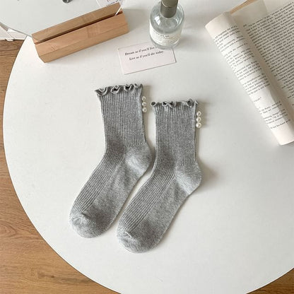 Lettuce Edge Faux Pearl Ribbed Socks / Set SpreePicky