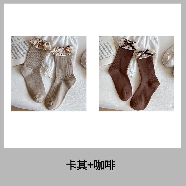 Bow Lace Trim Ribbed Socks / Set SpreePicky