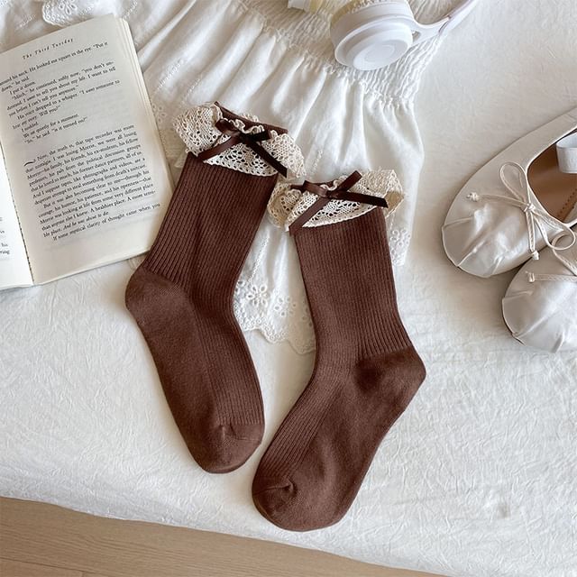 Bow Lace Trim Ribbed Socks / Set SpreePicky