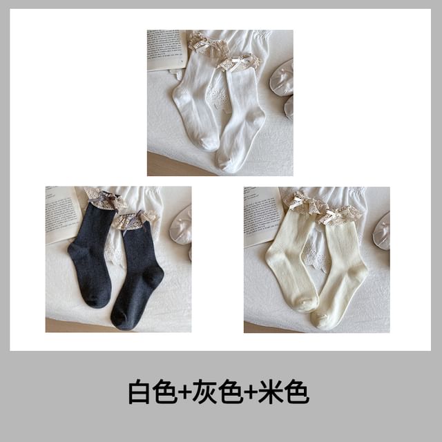 Bow Lace Trim Ribbed Socks / Set SpreePicky