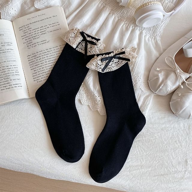 Bow Lace Trim Ribbed Socks / Set SpreePicky