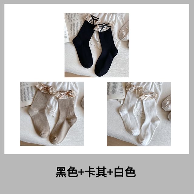 Bow Lace Trim Ribbed Socks / Set SpreePicky