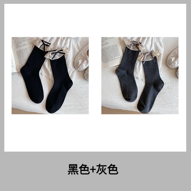 Bow Lace Trim Ribbed Socks / Set SpreePicky