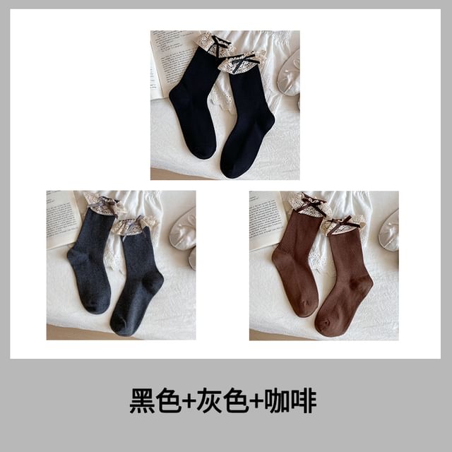 Bow Lace Trim Ribbed Socks / Set SpreePicky