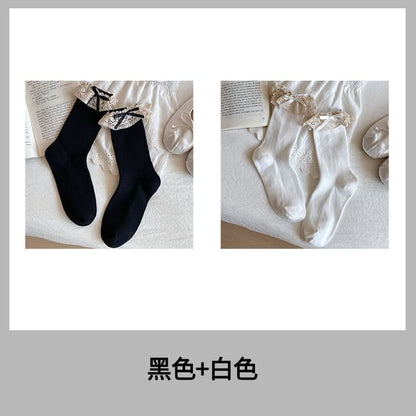 Bow Lace Trim Ribbed Socks / Set SpreePicky