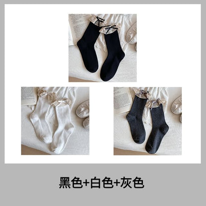 Bow Lace Trim Ribbed Socks / Set SpreePicky