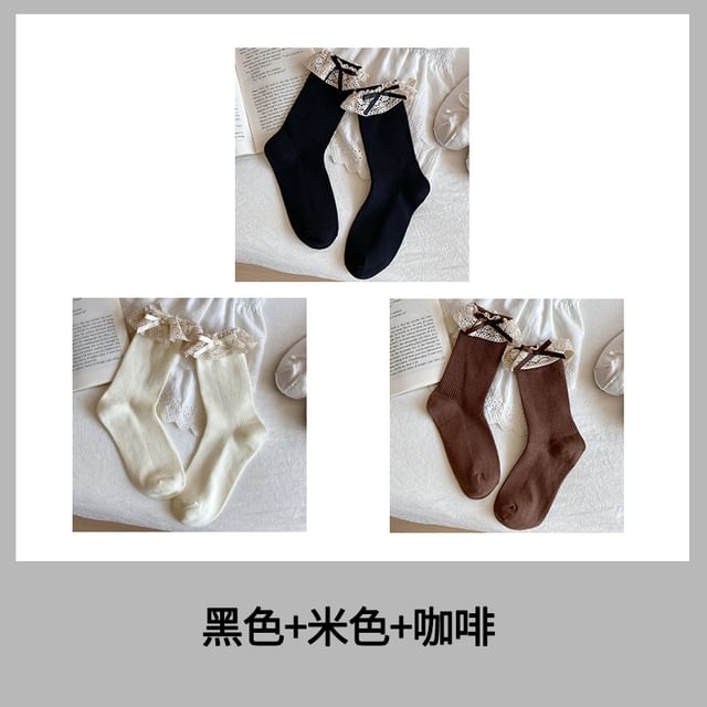 Bow Lace Trim Ribbed Socks / Set SpreePicky