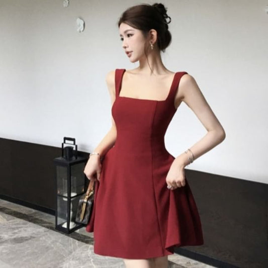 Sleeveless Square Neck Plain A-Line Mini Dress SpreePicky