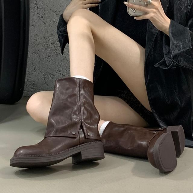 Block Heel Plain Mid-Calf Boots SpreePicky