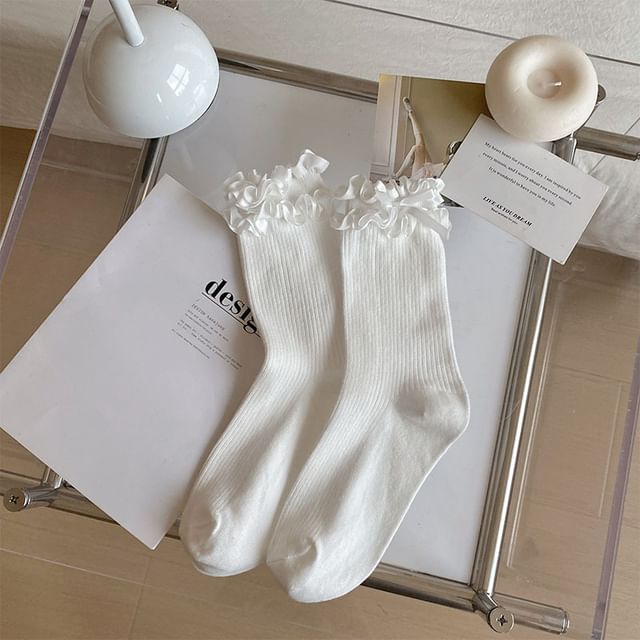 Bow Ruffle Trim Ribbed Socks SpreePicky