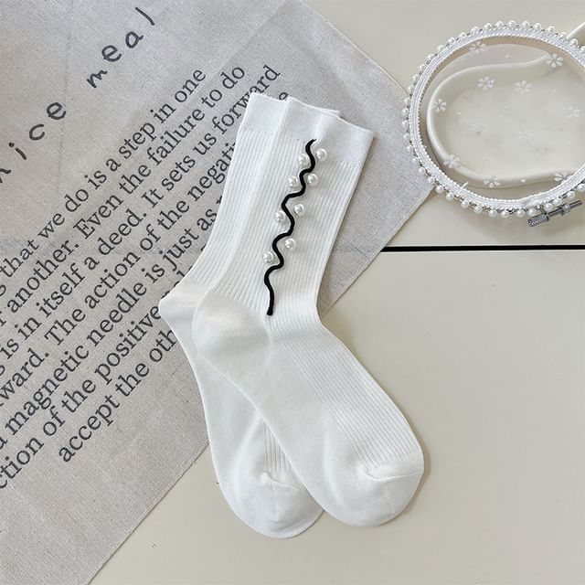 Faux Pearl Ribbed Socks SpreePicky