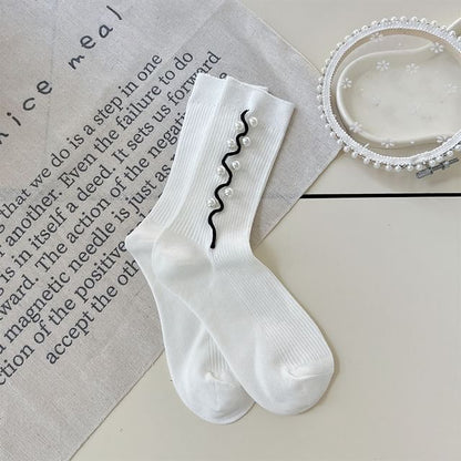 Faux Pearl Ribbed Socks SpreePicky