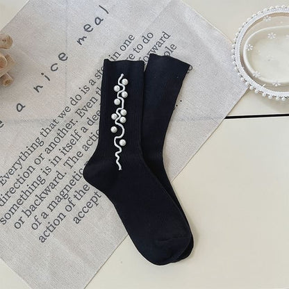 Faux Pearl Ribbed Socks SpreePicky